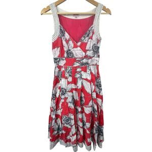 Phase Eight Red Floral Sleeveless Midi Dress Size US 8 UK 10 Retro